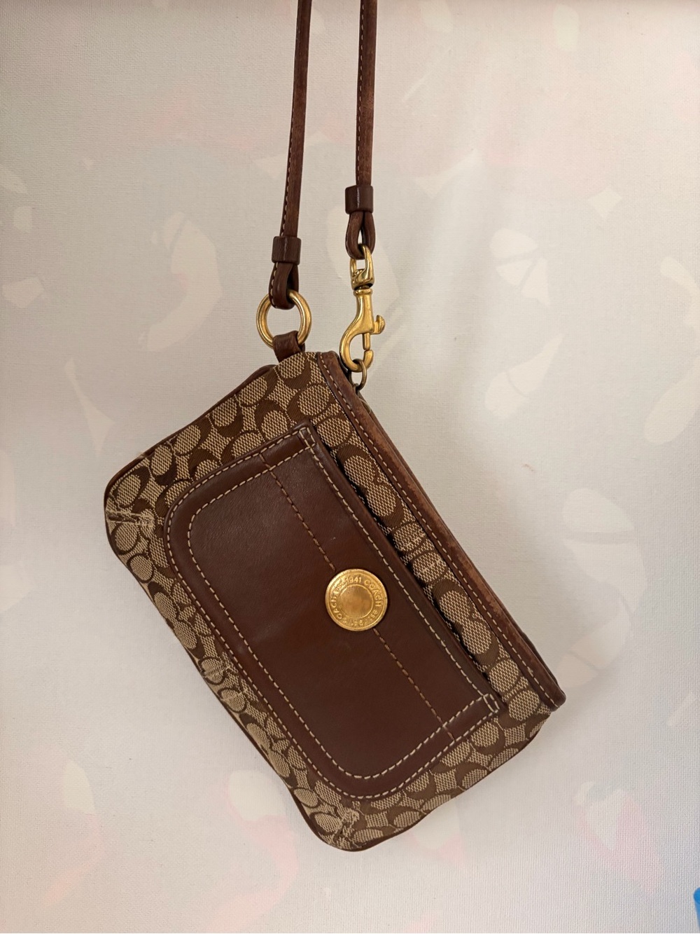 Coach Brown Signature Canvas Mini Wristlet with Gold Hardware - Picture 3 of 6